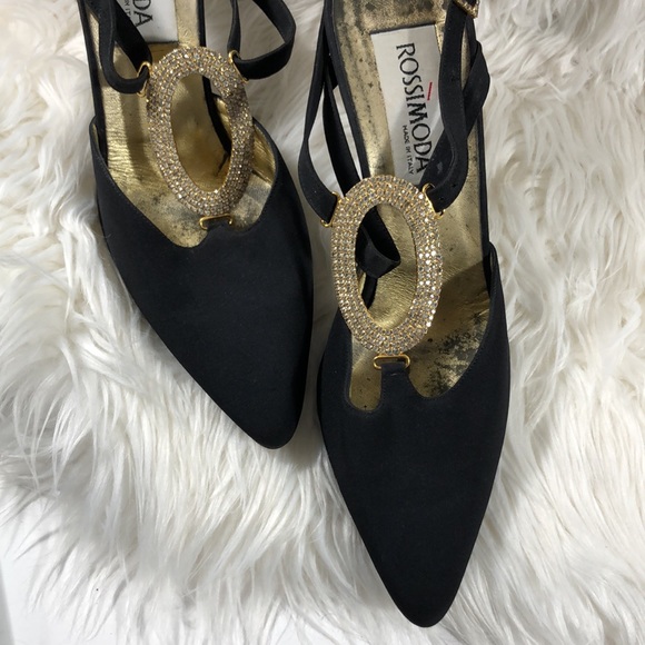 Vintage Rossimoda black sue shoe embellished rhinestone and buckles Sz 9 m - Picture 2 of 9